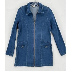 Frederick's of Hollywood Vintage 80s Blue Denim Collared Zip Shirt Dress Sz XL